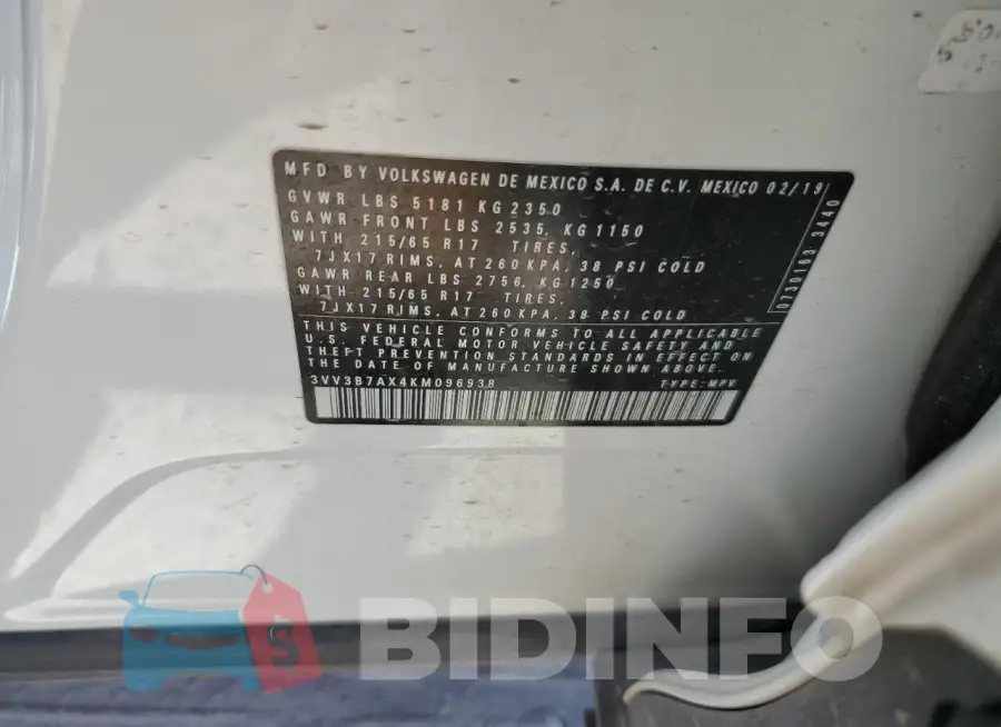 3VV3B7AX4KM096938 Photo# 12