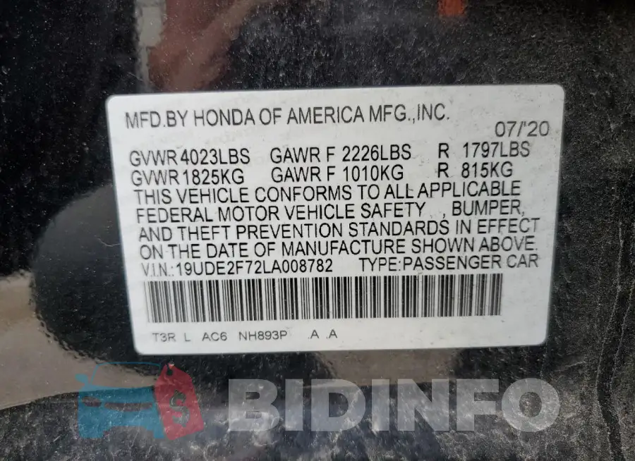 19UDE2F72LA008782 Photo# 13