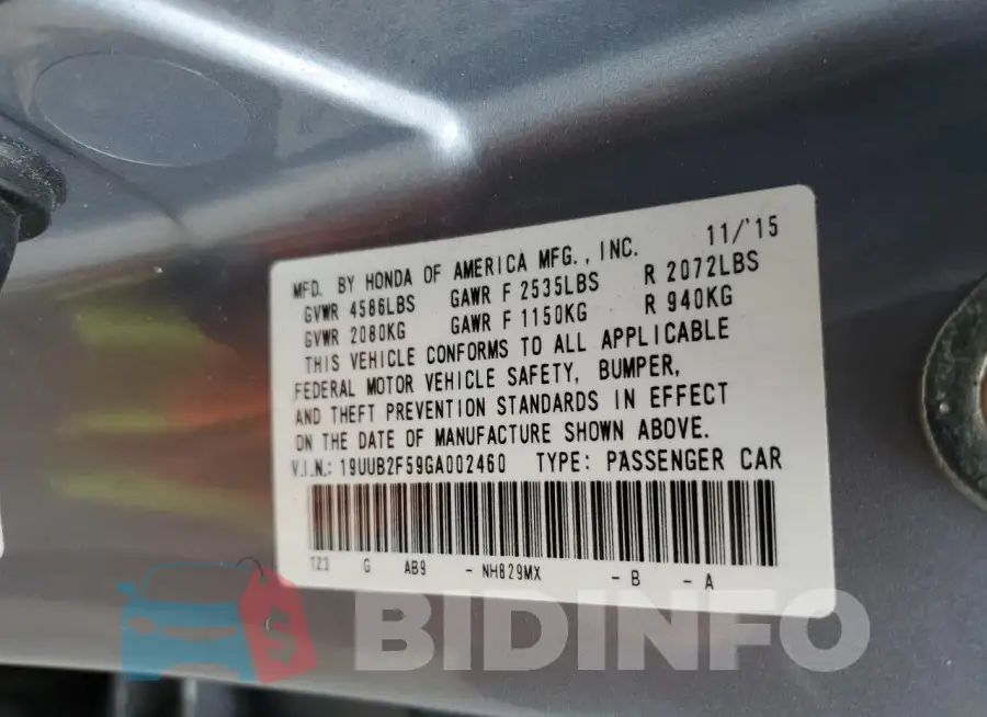 19UUB2F59GA002460 Photo# 12