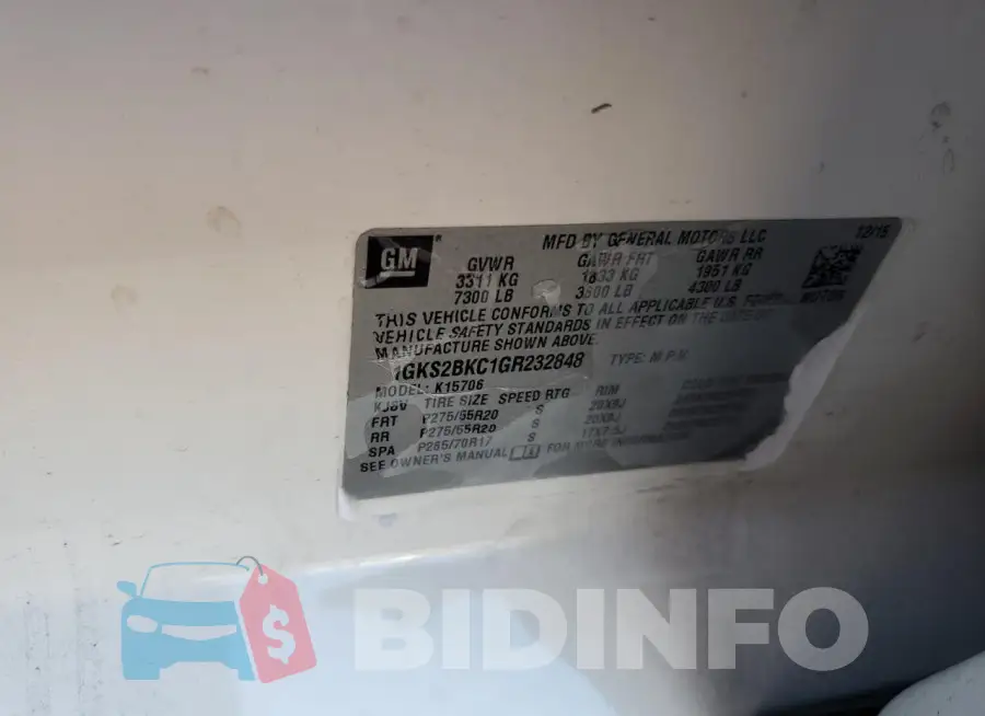 1GKS2BKC1GR232848 Photo# 12