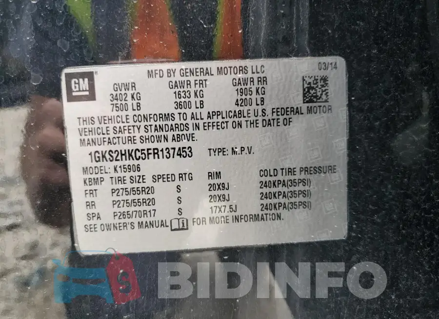 1GKS2HKC5FR137453 Photo# 13