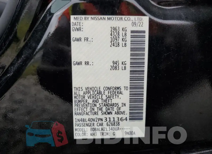 1N4BL4DV2PN311364 Photo# 12