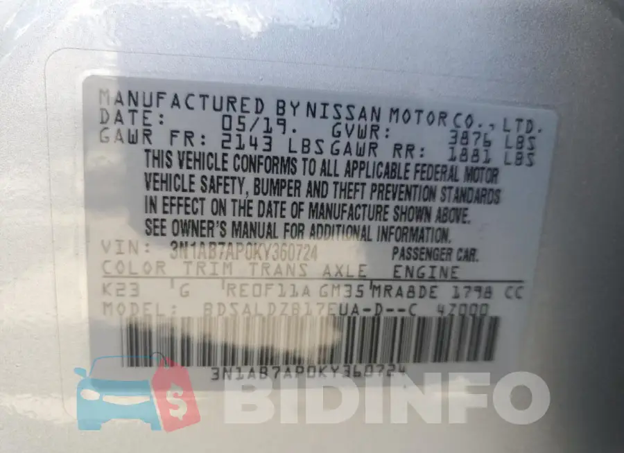 3N1AB7AP0KY360724 Photo# 13