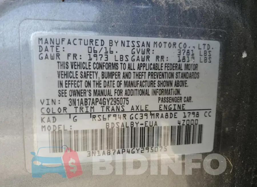 3N1AB7AP4GY295075 Photo# 12