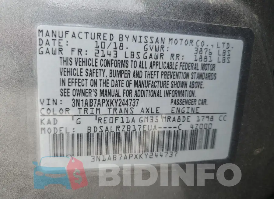 3N1AB7APXKY244737 Photo# 12