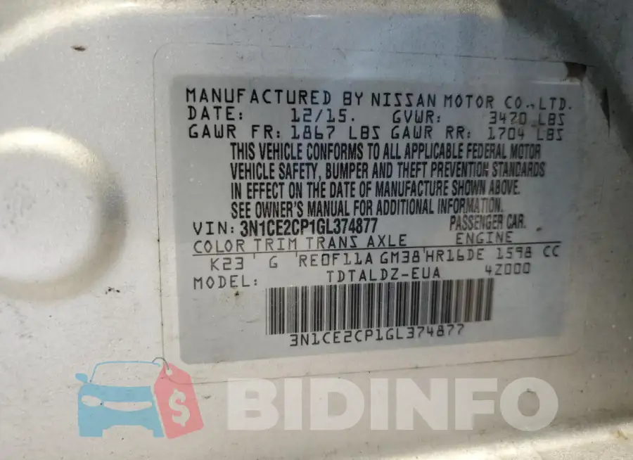 3N1CE2CP1GL374877 Photo# 13
