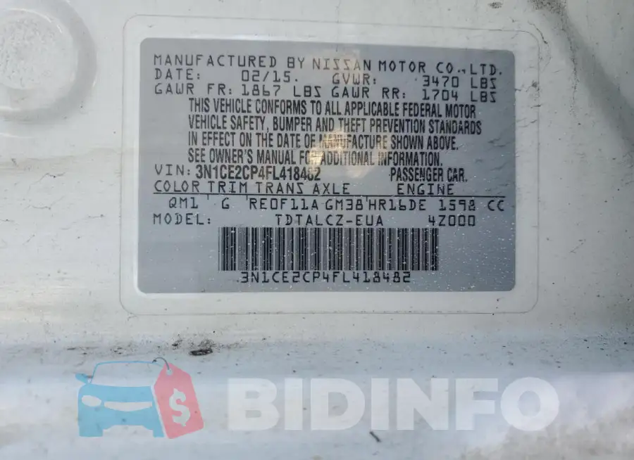 3N1CE2CP4FL418482 Photo# 13