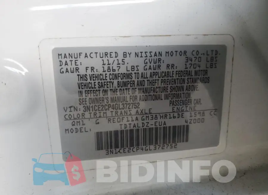3N1CE2CP4GL372752 Photo# 12