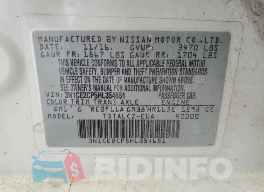 3N1CE2CP5HL354651 Photo# 12