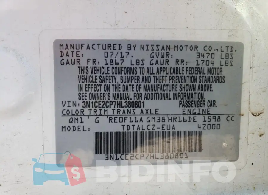 3N1CE2CP7HL380801 Photo# 12