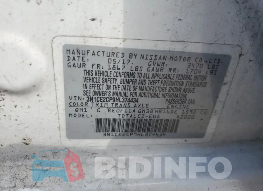 3N1CE2CP9HL374434 Photo# 12