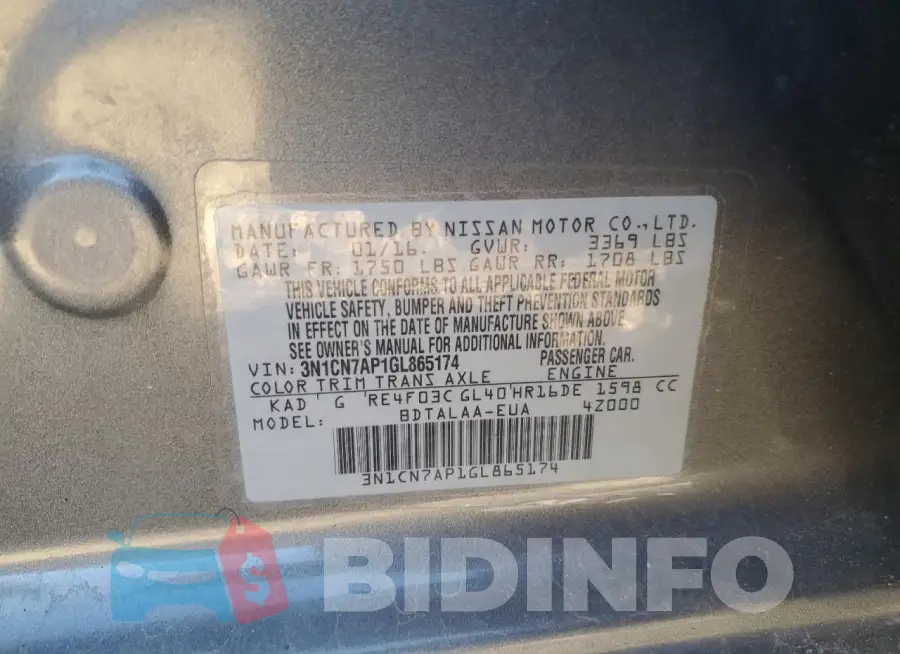 3N1CN7AP1GL865174 Photo# 12