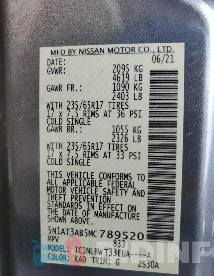 5N1AT3AB5MC789520 Photo# 14