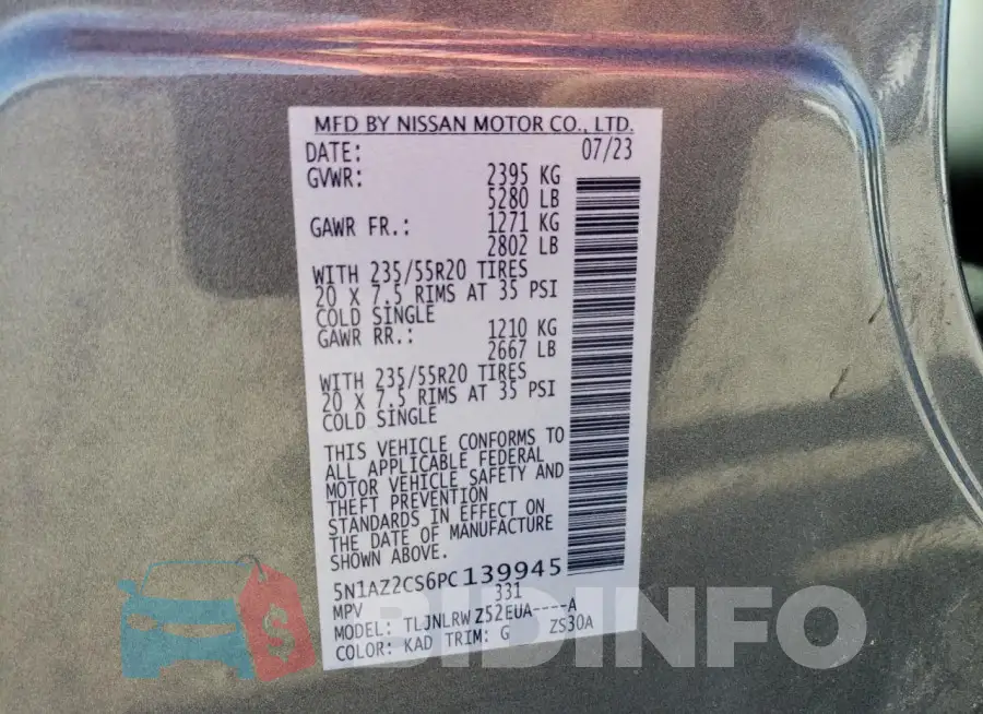 5N1AZ2CS6PC139945 Photo# 13