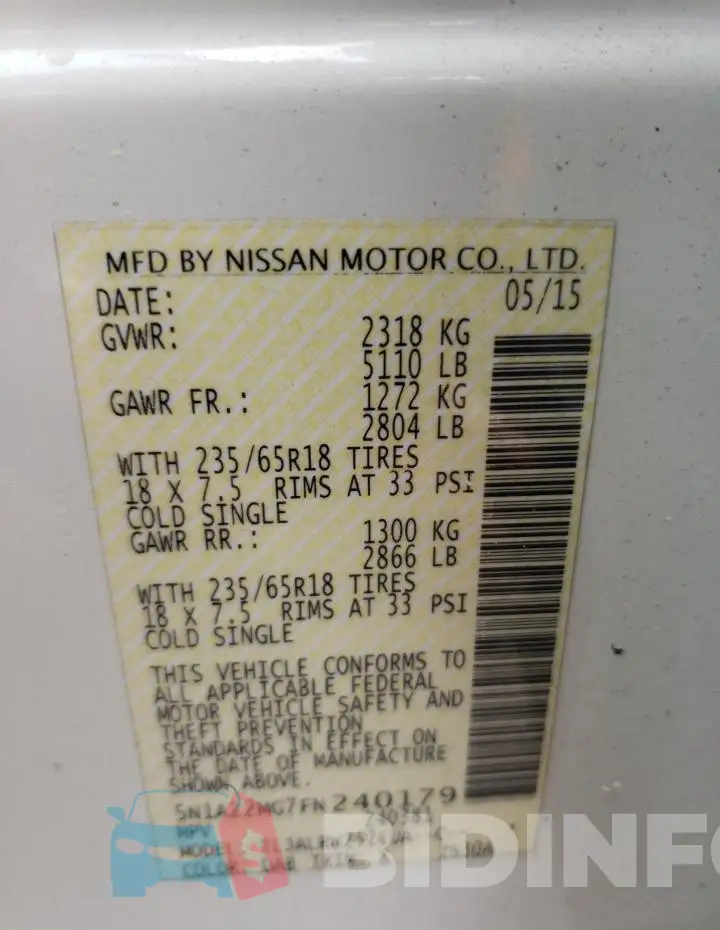 5N1AZ2MG7FN240179 Photo# 12