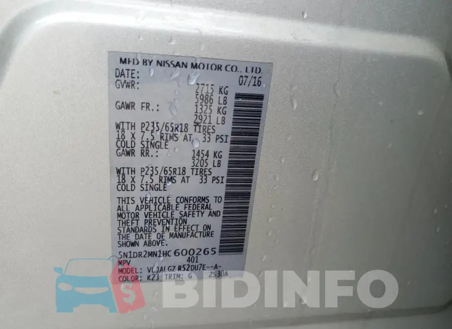5N1DR2MN1HC600265 Photo# 13