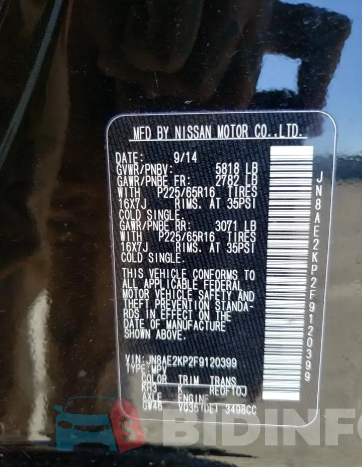 JN8AE2KP2F9120399 Photo# 13