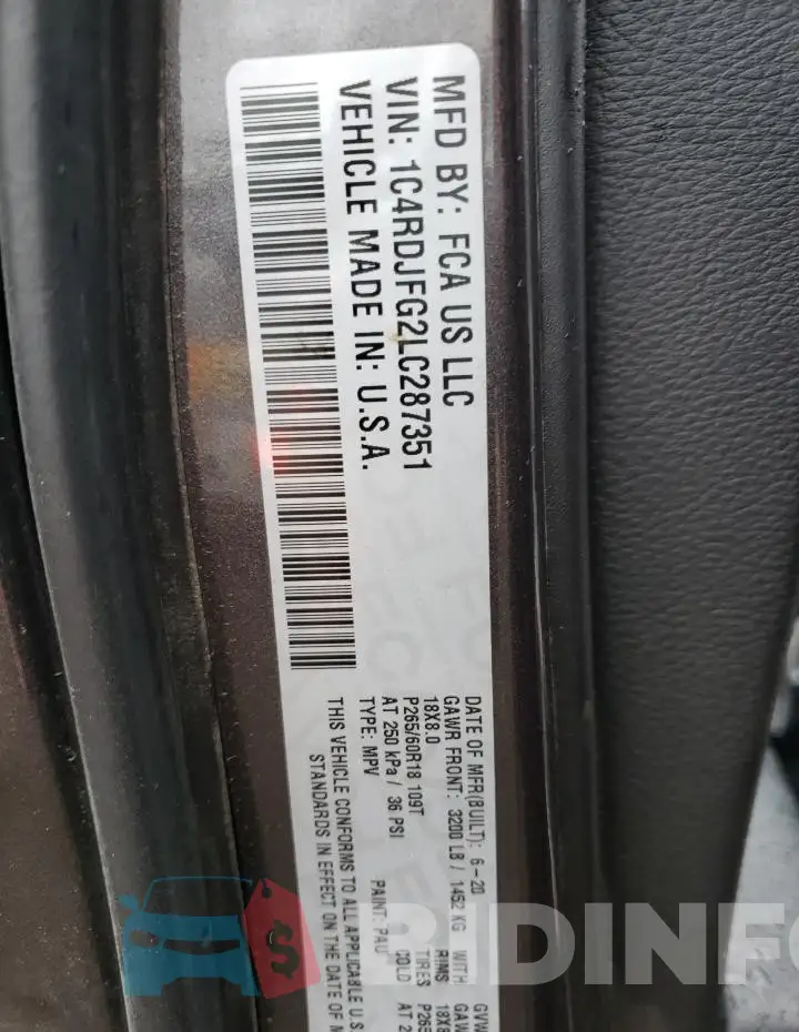 1C4RDJFG2LC287351 Photo# 13