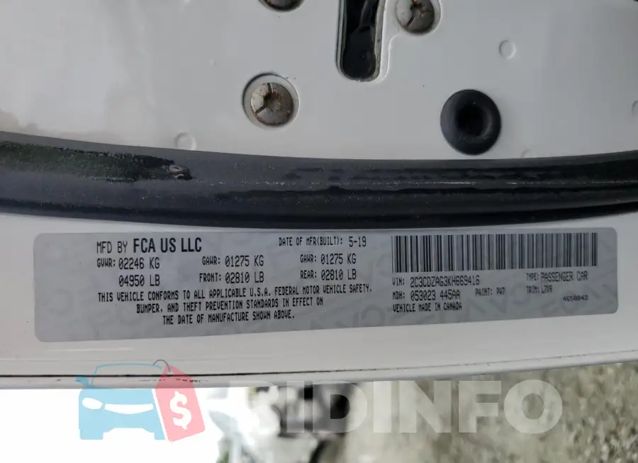 2C3CDZAG3KH669416 Photo# 13