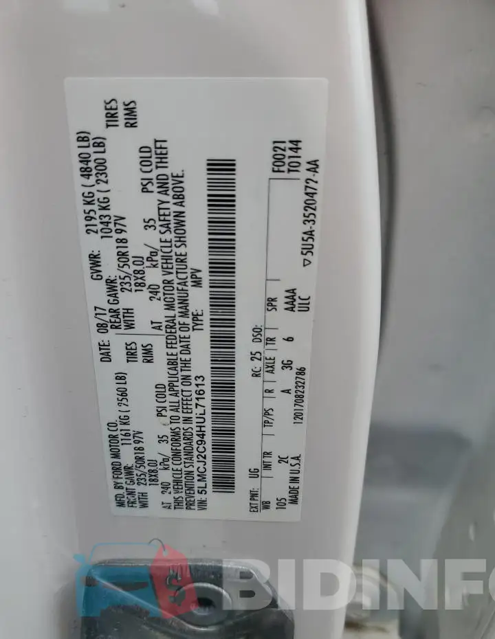 5LMCJ2C94HUL71613 Photo# 13