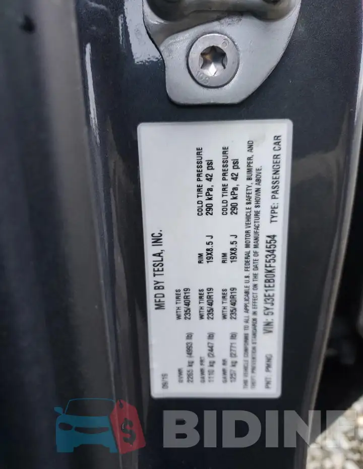 5YJ3E1EB0KF534554 Photo# 12
