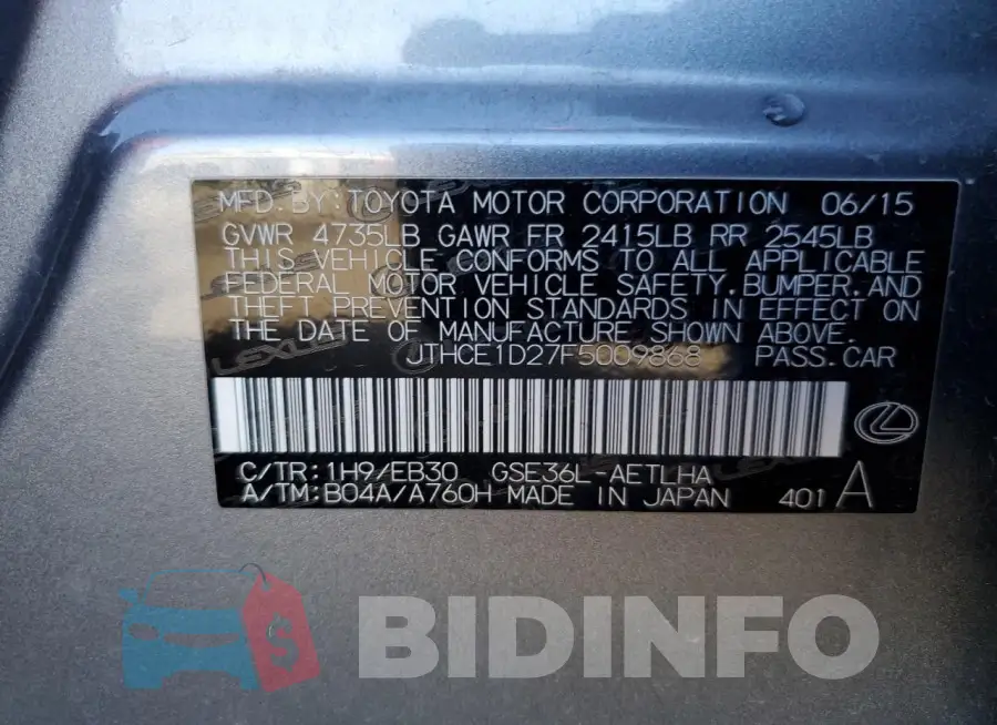 JTHCE1D27F5009868 Photo# 12