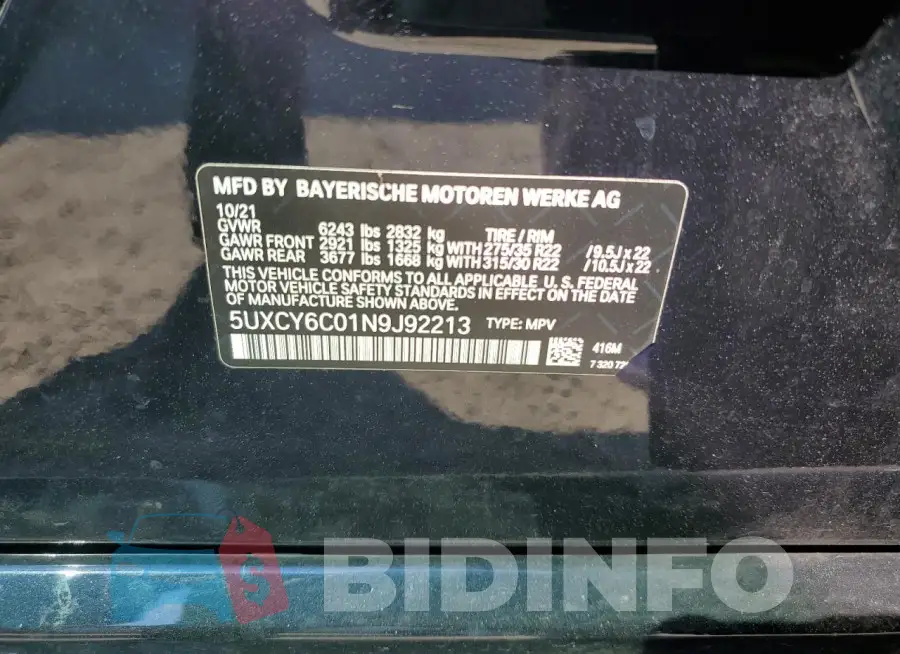 5UXCY6C01N9J92213 Photo# 14
