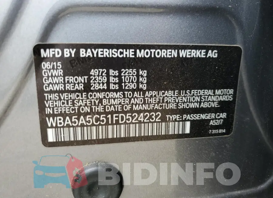 WBA5A5C51FD524232 Photo# 12