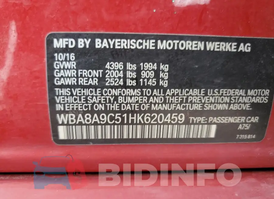WBA8A9C51HK620459 Photo# 12
