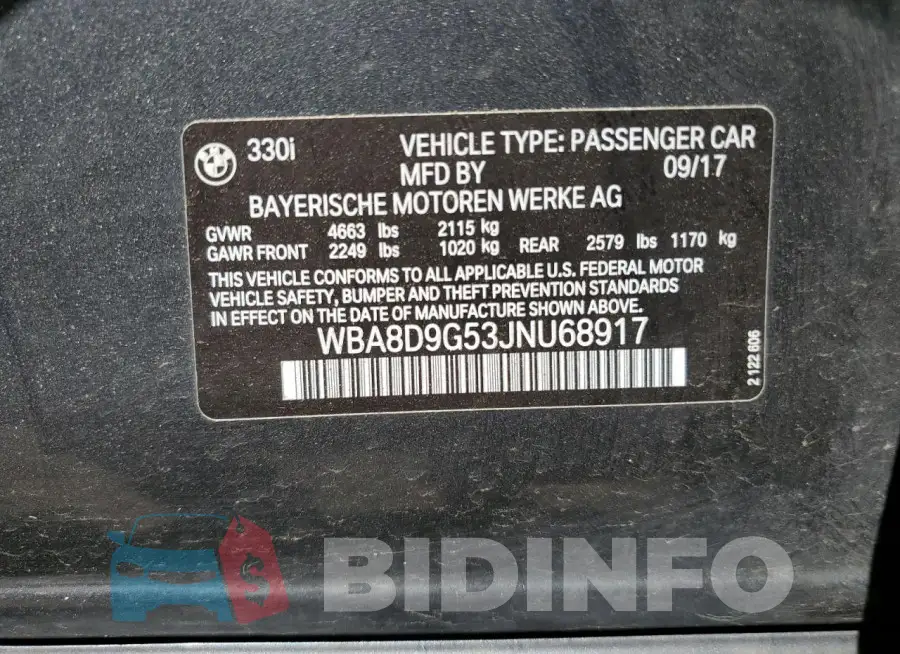 WBA8D9G53JNU68917 Photo# 12