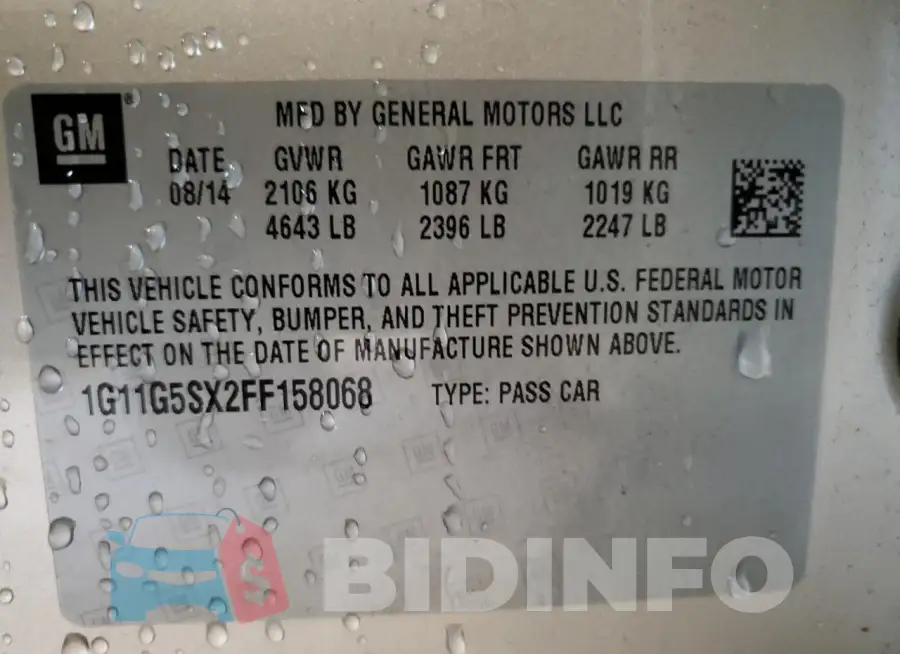 1G11G5SX2FF158068 Photo# 12