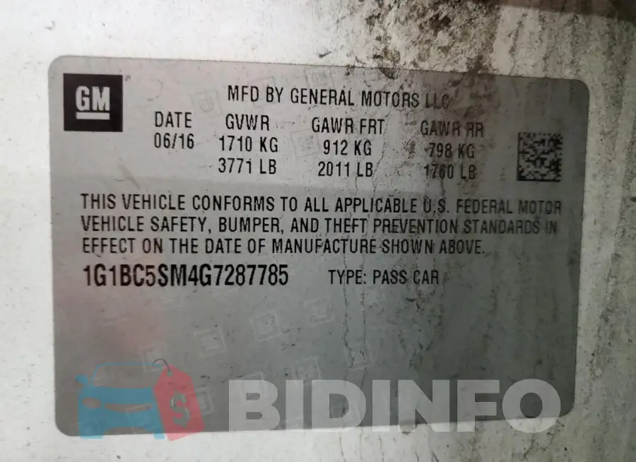 1G1BC5SM4G7287785 Photo# 12