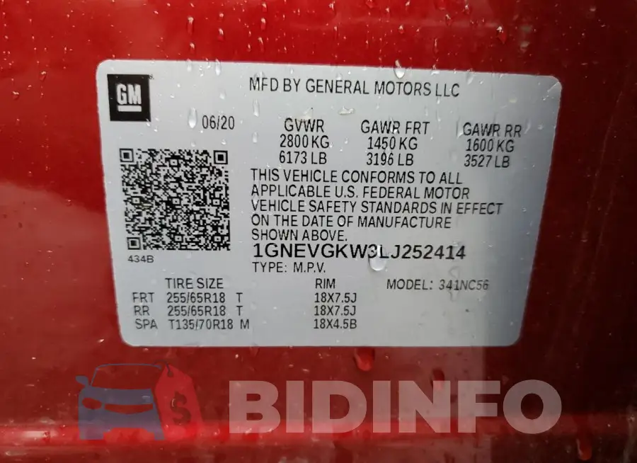 1GNEVGKW3LJ252414 Photo# 13