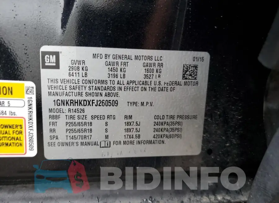 1GNKRHKDXFJ260509 Photo# 13