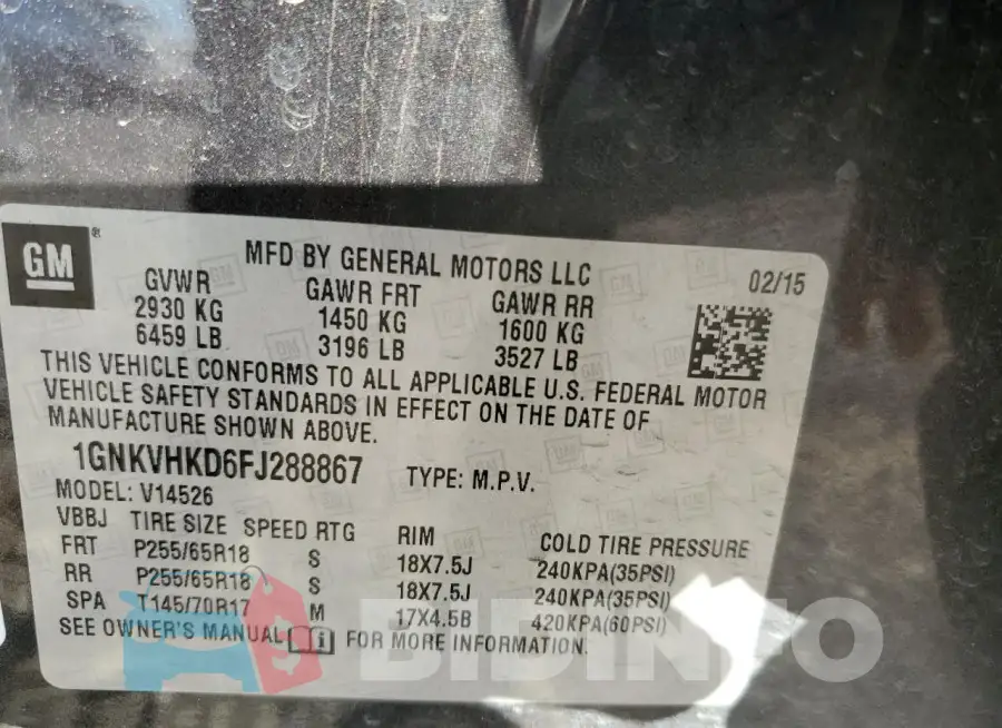 1GNKVHKD6FJ288867 Photo# 12