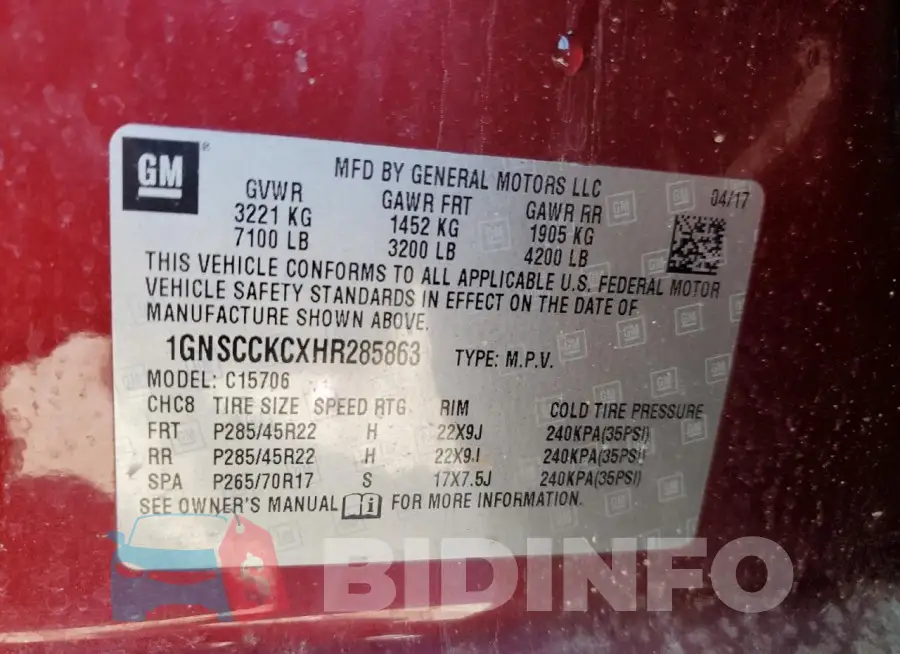 1GNSCCKCXHR285863 Photo# 14