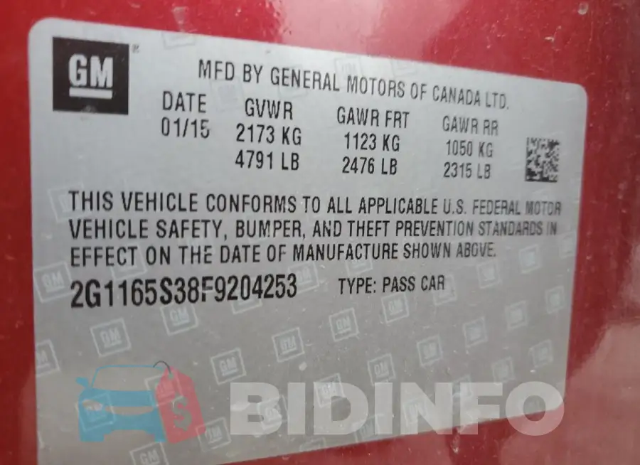 2G1165S38F9204253 Photo# 12