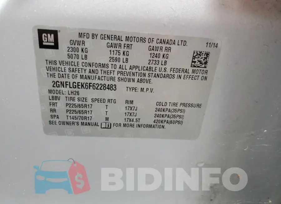 2GNFLGEK6F6228483 Photo# 13