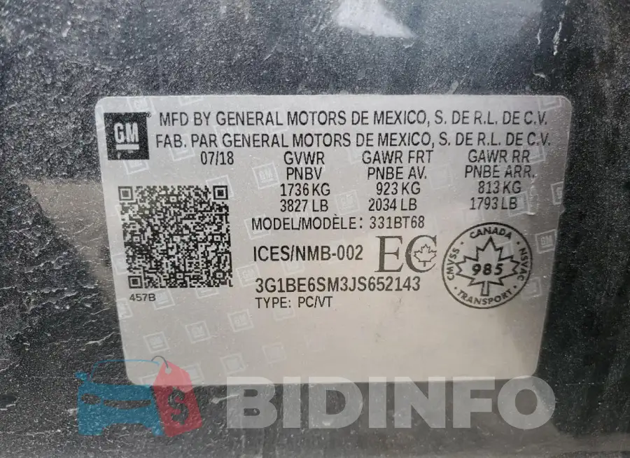 3G1BE6SM3JS652143 Photo# 13