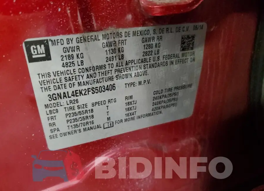 3GNAL4EK2FS503406 Photo# 14