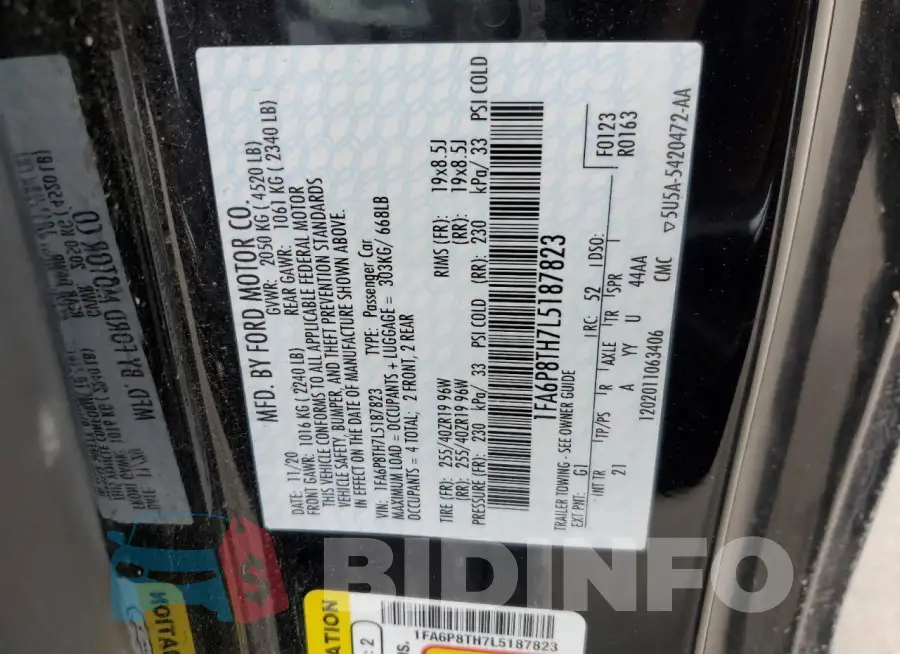1FA6P8TH7L5187823 Photo# 13