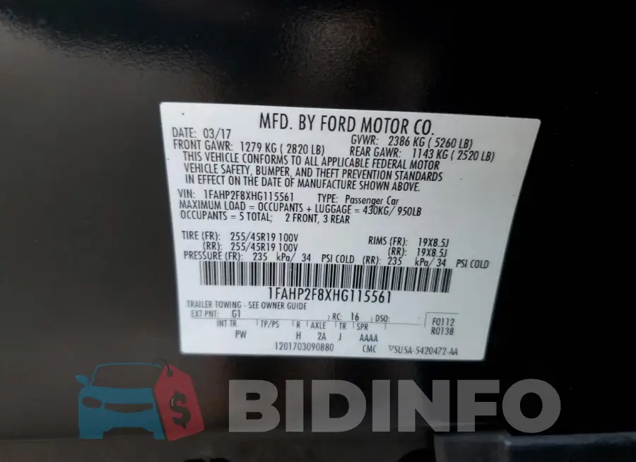 1FAHP2F8XHG115561 Photo# 13