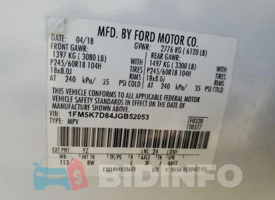 1FM5K7D84JGB52053 Photo# 13