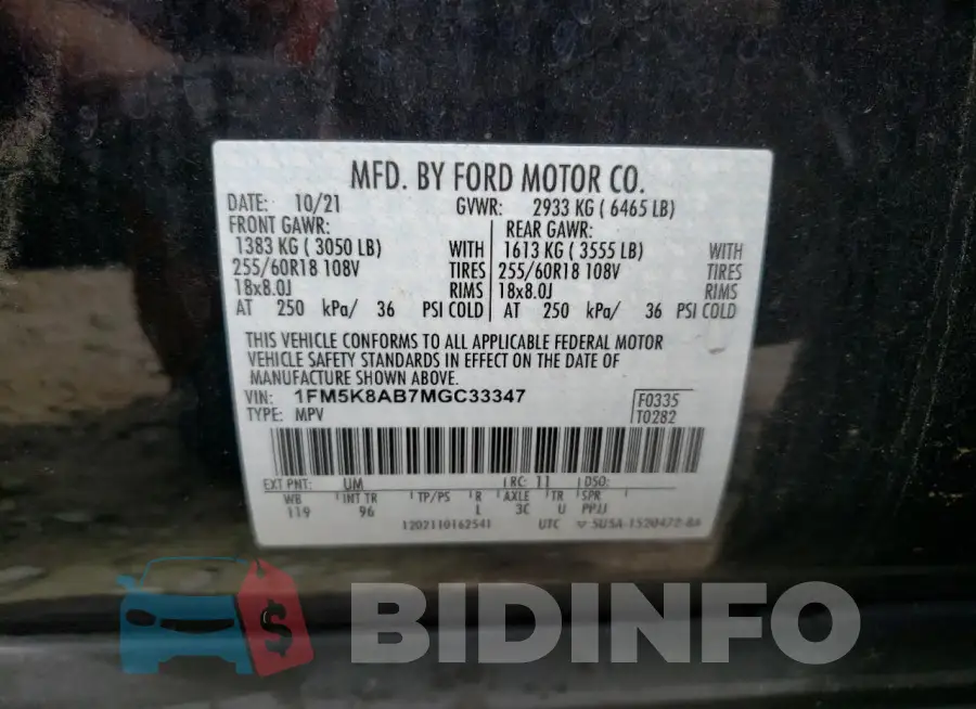 1FM5K8AB7MGC33347 Photo# 14
