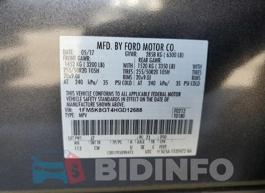 1FM5K8GT4HGD12688 Photo# 12