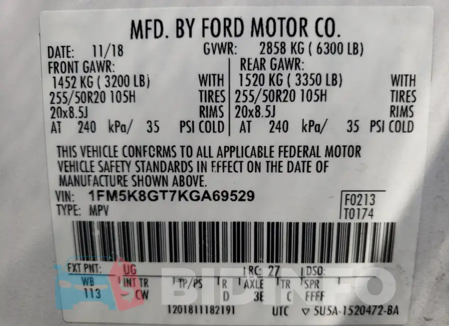 1FM5K8GT7KGA69529 Photo# 12