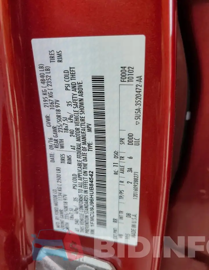 1FMCU9J96HUB84542 Photo# 12