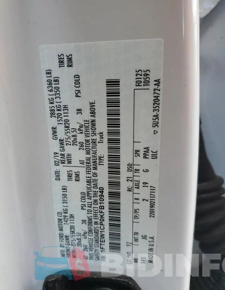 1FTEW1CP0KFB10940 Photo# 12