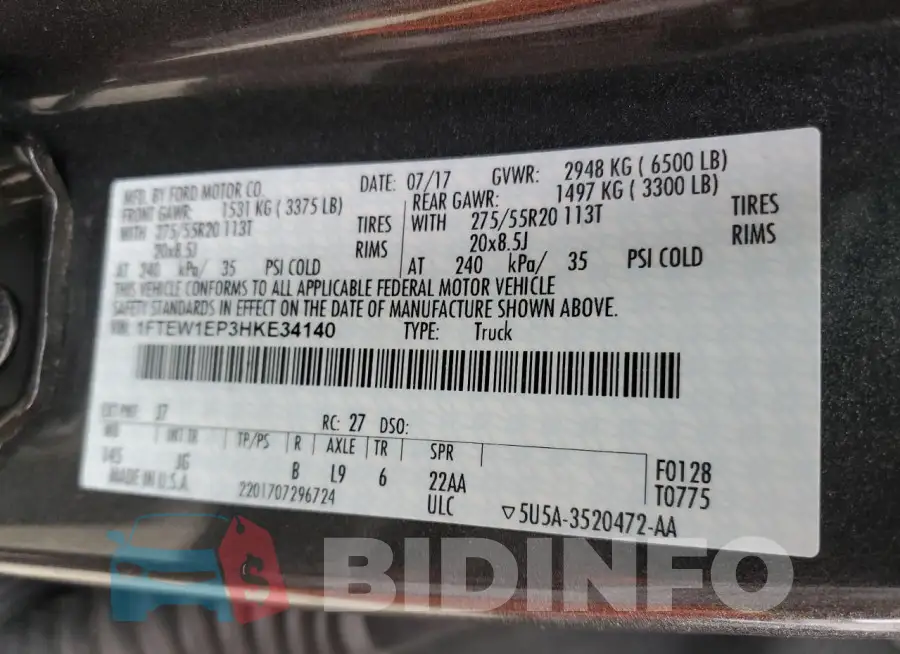 1FTEW1EP3HKE34140 Photo# 12