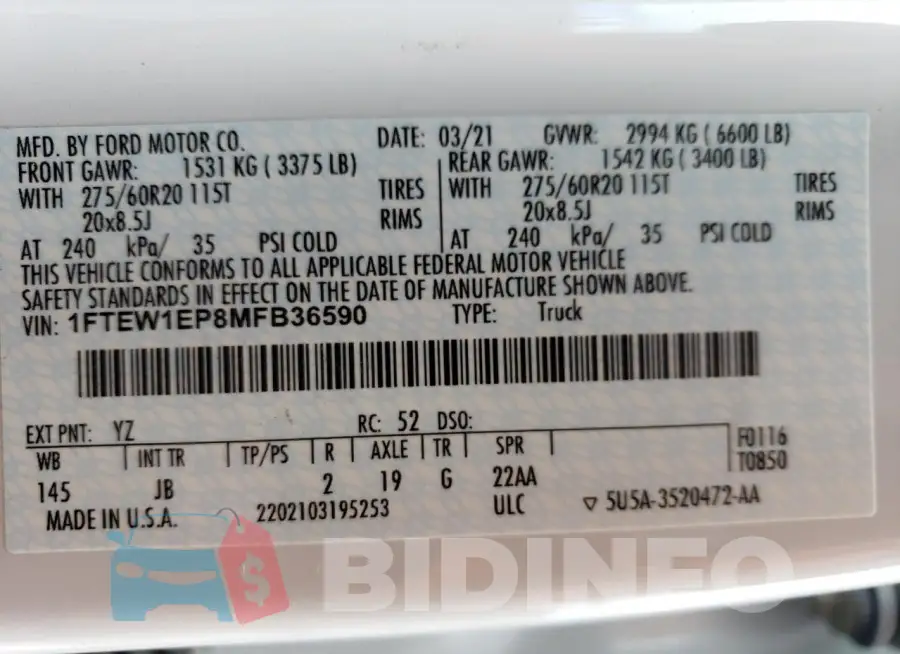 1FTEW1EP8MFB36590 Photo# 12